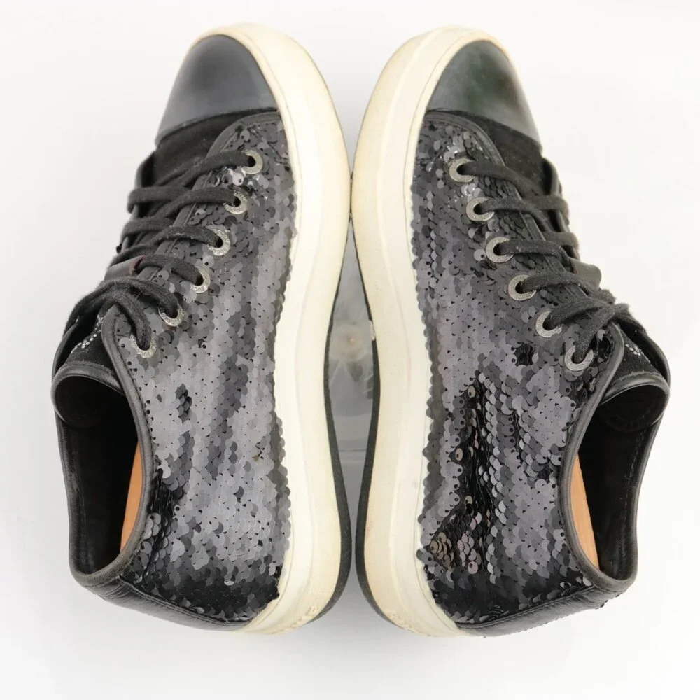 RUCOLINE Womens Sneaker Size 36 6 Black Leather Sequins Star Studs Platform Shoe